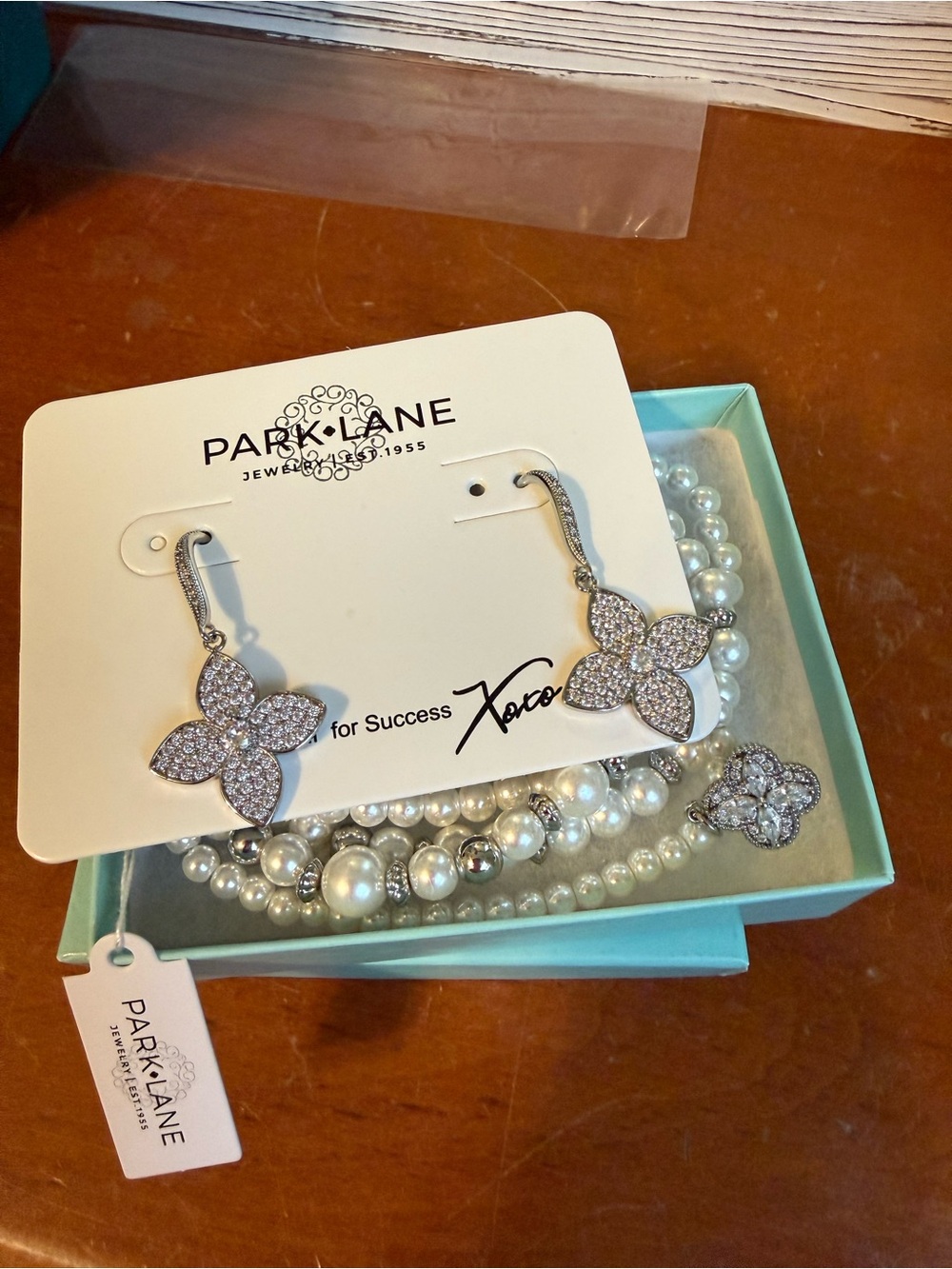 Park Lane Silver-Tone “Vera” Pearl Bracelet & Crystal Drop Earrings Set - White - Picture 5 of 5